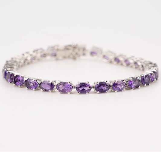 Sterling Silver Oval-Cut Amethyst Tennis Bracelet