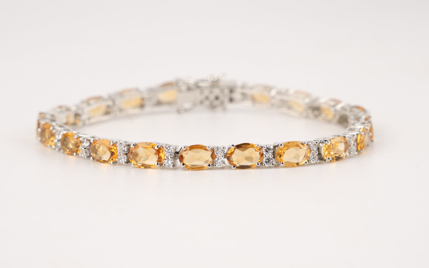 Sterling Silver Oval-Cut Citrine and White Topaz Tennis Bracelet