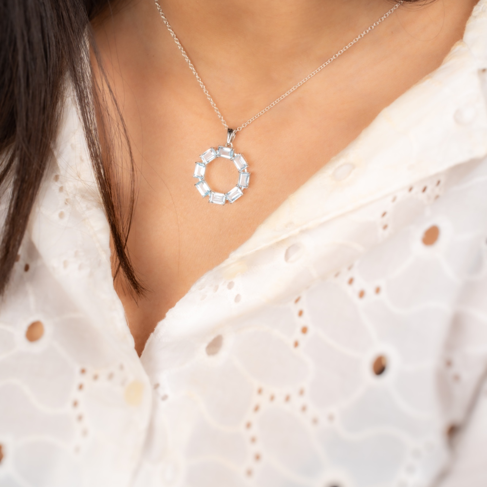 Sterling Silver Garnet / Topaz Circle Pendant Necklace