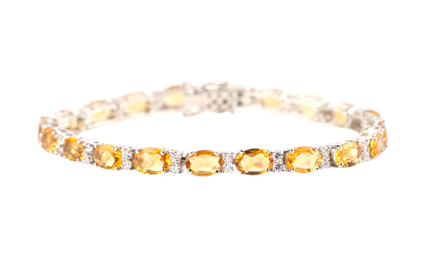 Sterling Silver Oval-Cut Citrine and White Topaz Tennis Bracelet