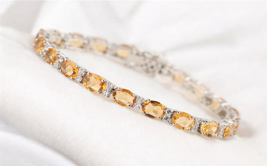 Sterling Silver Oval-Cut Citrine and White Topaz Tennis Bracelet