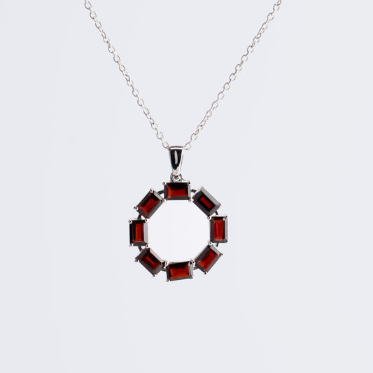 Sterling Silver Garnet / Topaz Circle Pendant Necklace