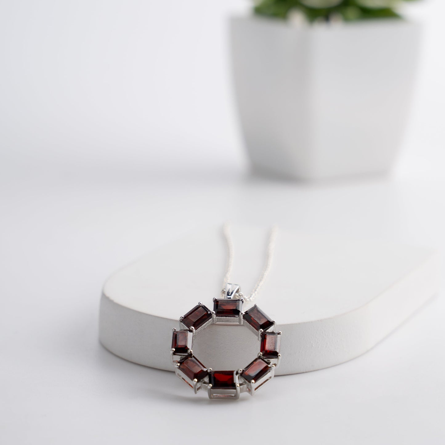 Sterling Silver Garnet / Topaz Circle Pendant Necklace