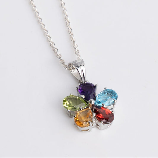 Multi-Gem Floral Drop Necklace