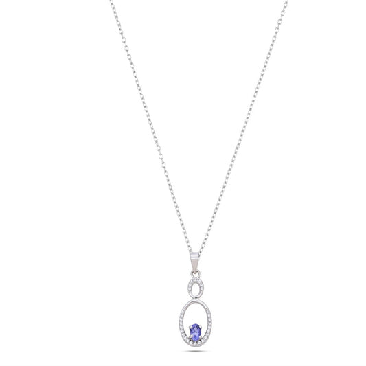 925 Sterling Silver Tanzanite Pendant with CZ Accents – Elegant Oval Design Gemstone Jewelry for Women