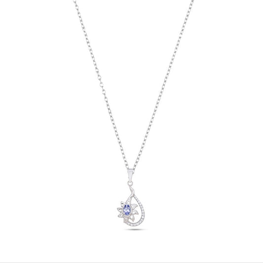 Luxe Violet Tanzanite Floral Teardrop Pendant with White Cubic Zirconia Accents