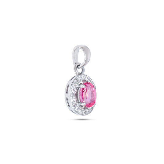 Glamour Glow: Pink Topaz Gemstone Pendant with White Cubic Zirconia Accents