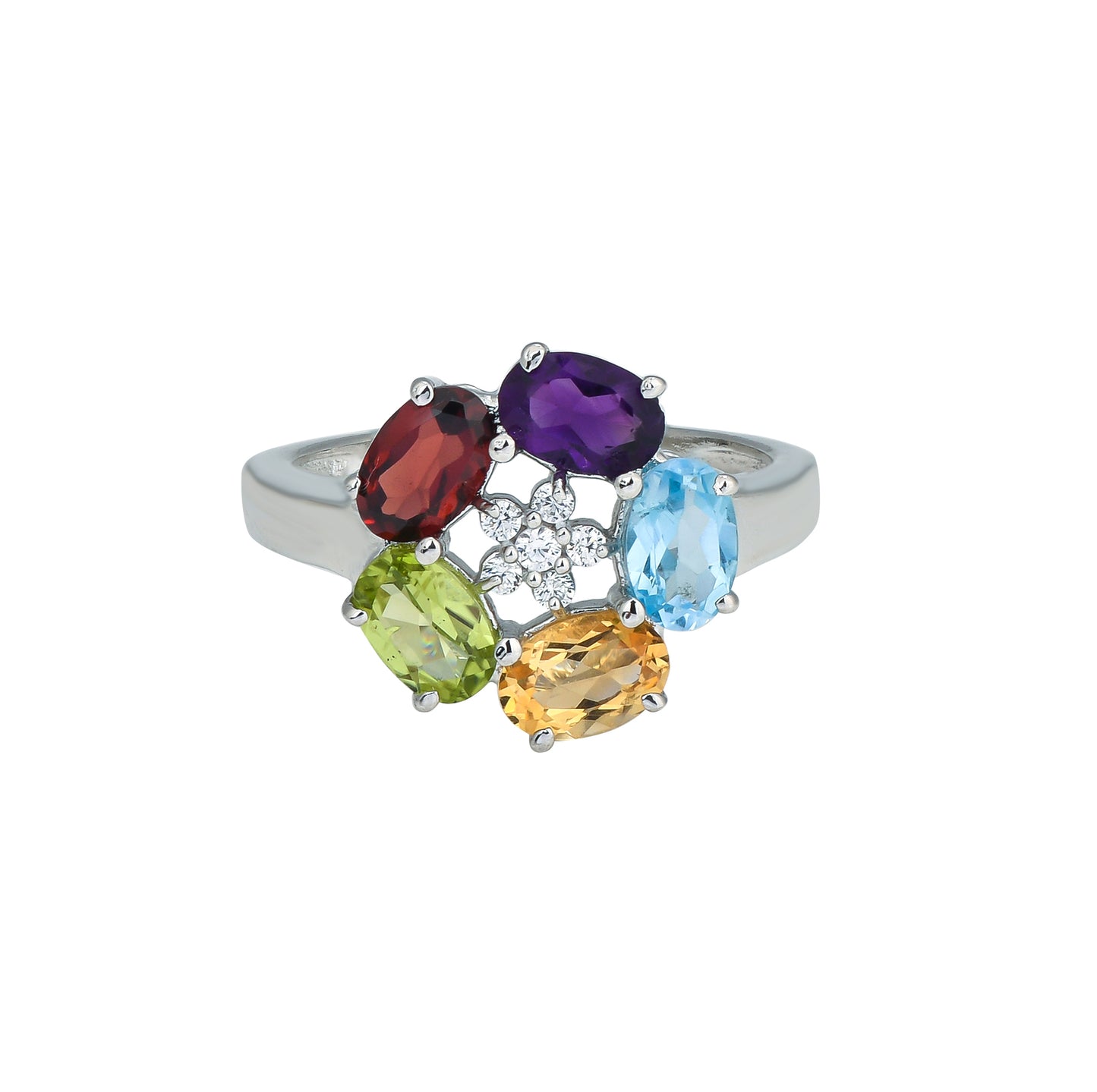 Radiant Rainbow Birthstone Ring – Sterling Silver Family Jewelry, Personalized Mother’s Gift for Women