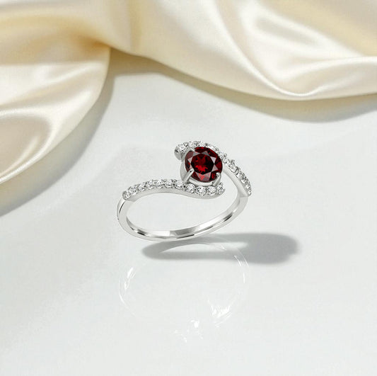 Garnet & Zircon Swirl Ring in Sterling Silver | Promise ring for her | Anniversary Gift | Red Gemstone Ring