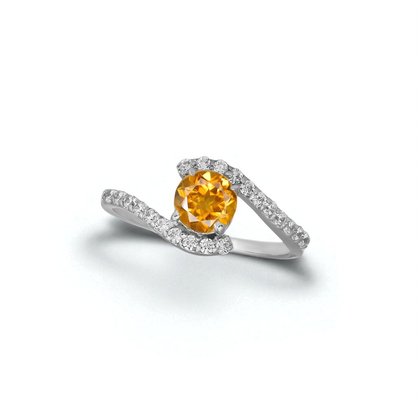 Citrine & Zircon Swirl Ring in Sterling Silver | Yellow Gemstone Ring | Anniversary Gift | Birthday Gift