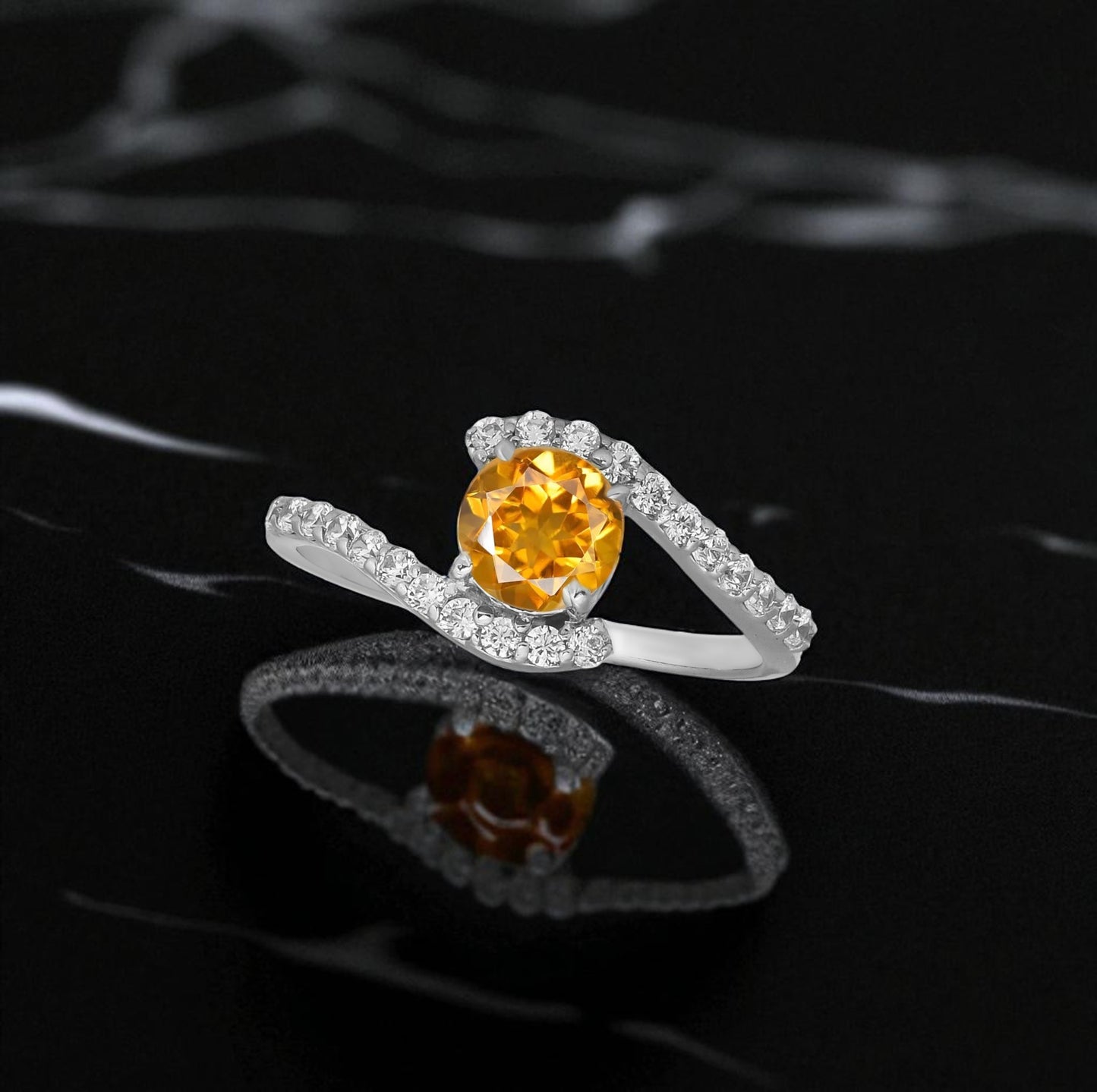 Citrine & Zircon Swirl Ring in Sterling Silver | Yellow Gemstone Ring | Anniversary Gift | Birthday Gift