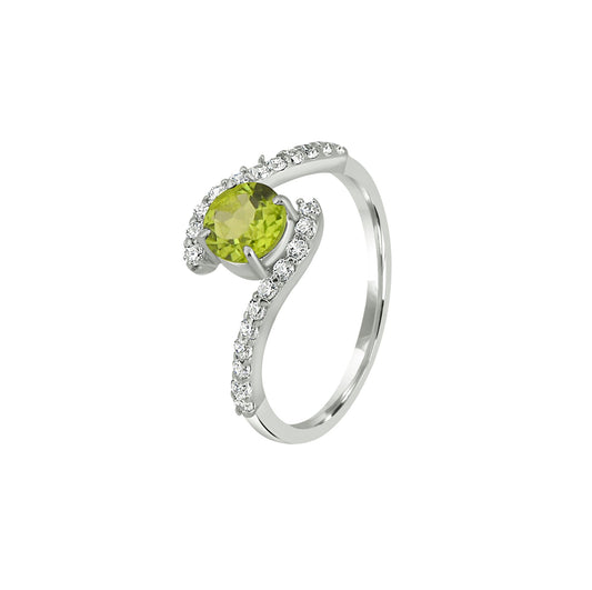 Sterling Silver Peridot and Zircon Accent Bypass Ring – Trendy 2025 Green Gemstone Statement Ring for Women