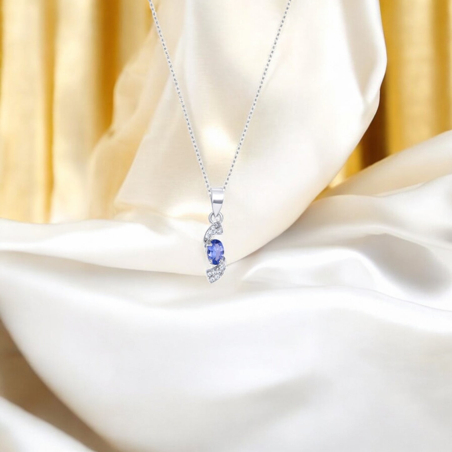 Elegant Tanzanite / Topaz Pendant Necklace in Sterling Silver – Minimalist Birthstone Jewelry for Women