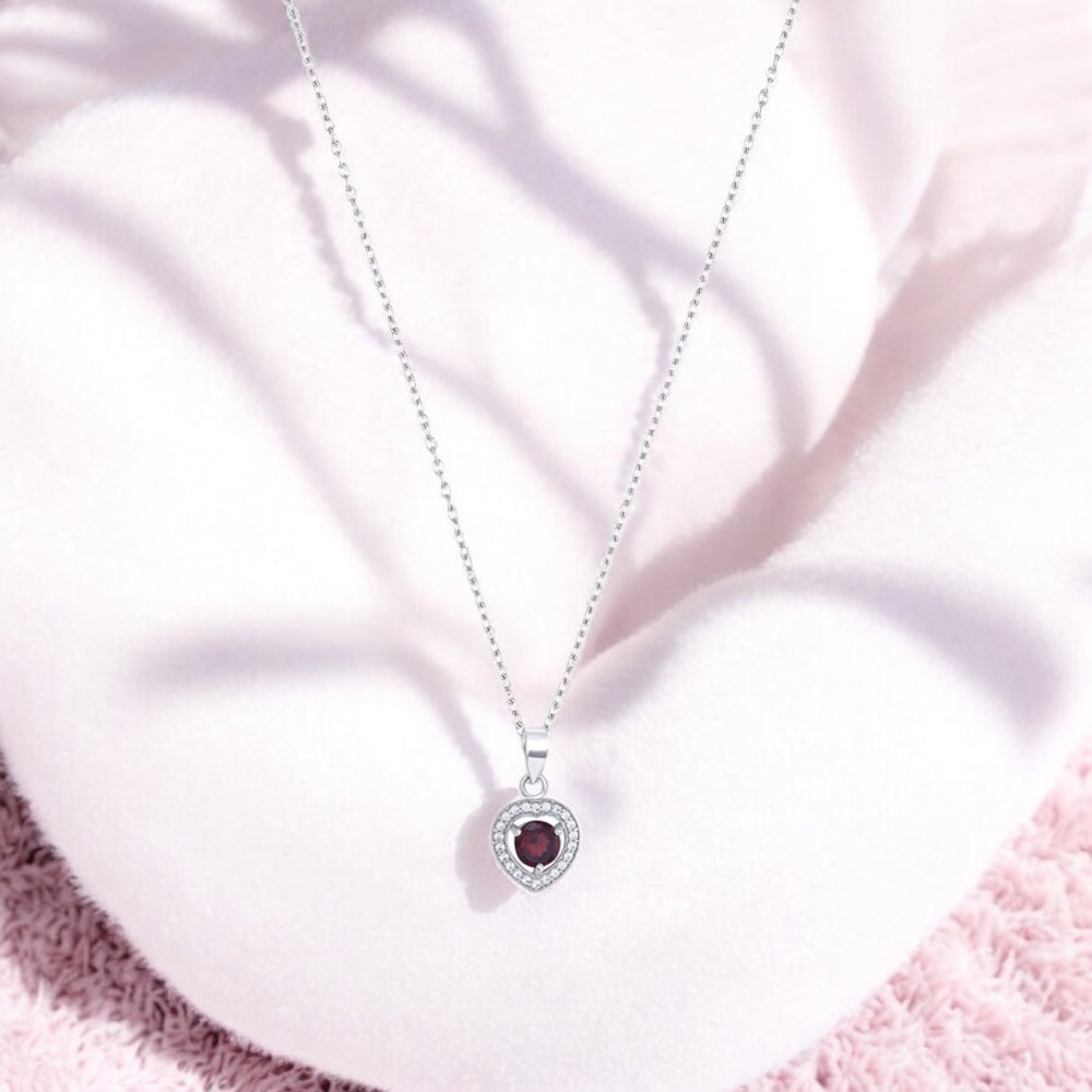 Heart-Shaped Garnet Pendant Necklace in Sterling Silver – January Birthstone Jewelry