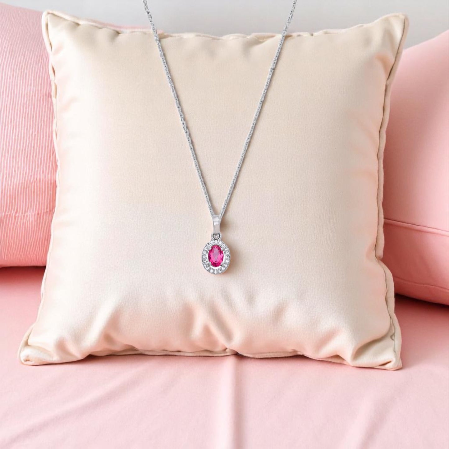 Glamour Glow: Pink Topaz Gemstone Pendant with White Cubic Zirconia Accents