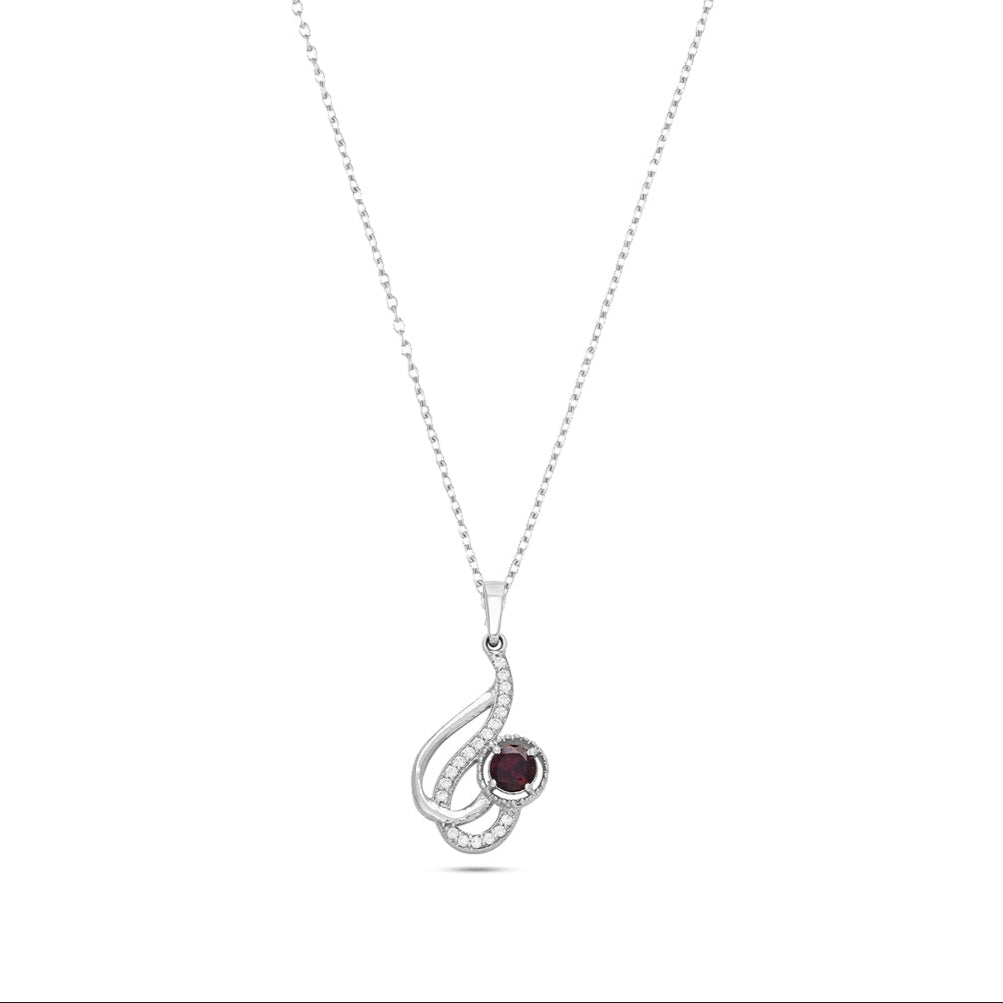 Swirl Harmony Silver Pendant - Garnet / Citrine Gemstones