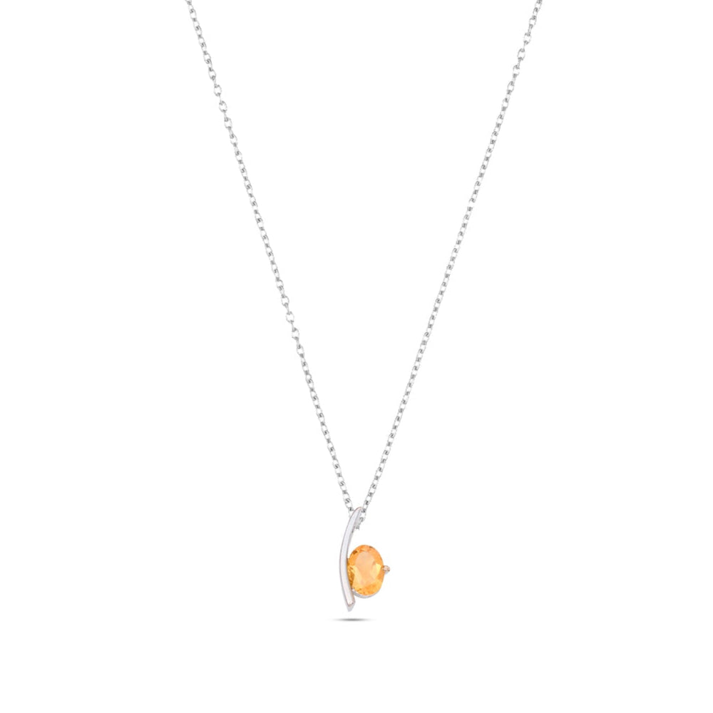 Dainty Silver Chain Necklace with Citrine Gemstone