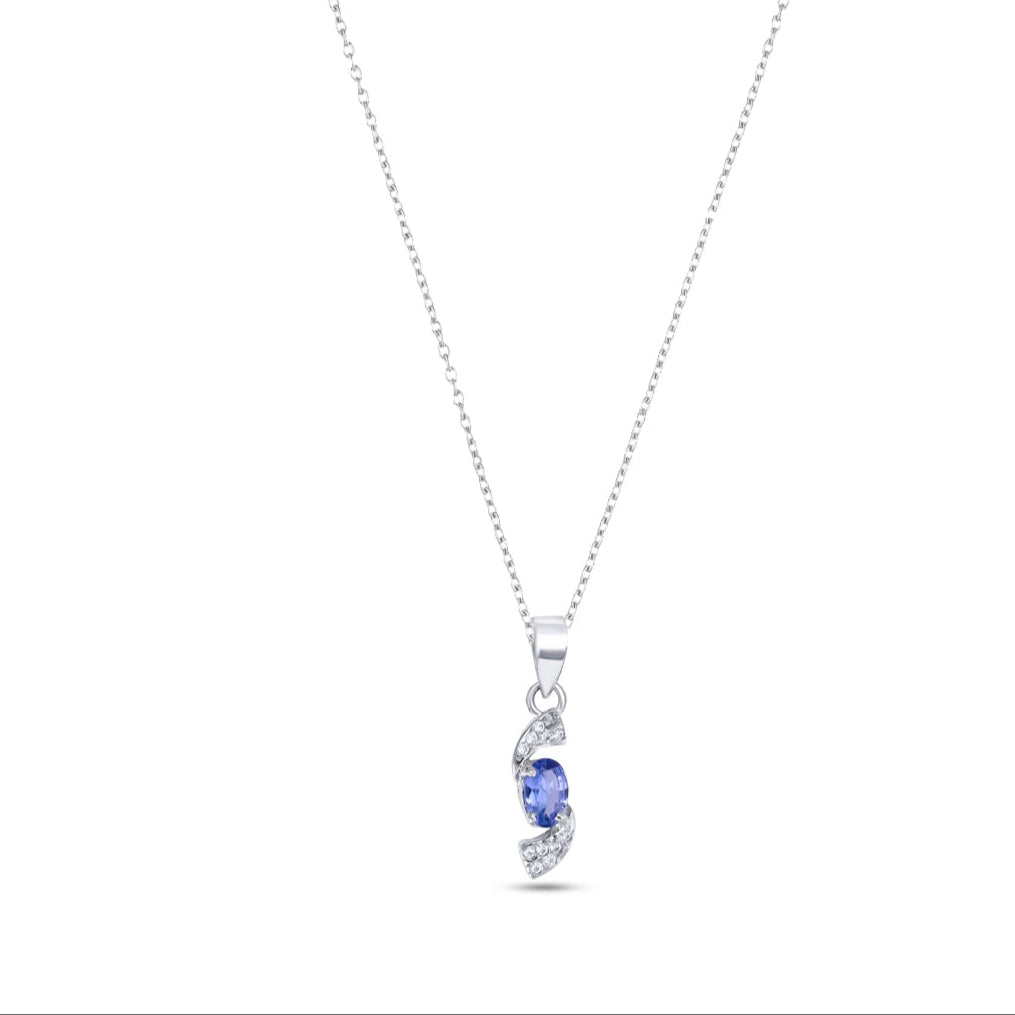 Elegant Tanzanite / Topaz Pendant Necklace in Sterling Silver – Minimalist Birthstone Jewelry for Women