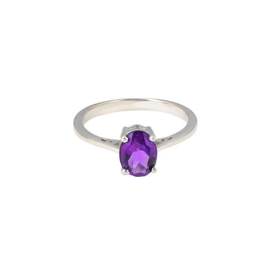 Amethyst Oval Cut Silver Ring – 925 Sterling Silver, Oval Purple Gemstone, Dainty White Zircon Accents, Elegant Women’s Birthstone Jewelry