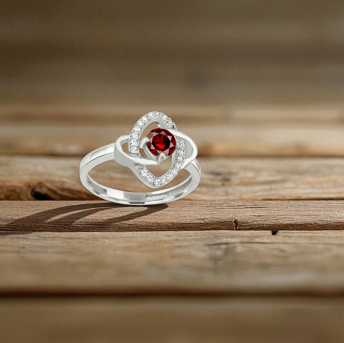 Sterling Silver Red Zircon Halo Ring – Unique Women’s Fine Jewelry