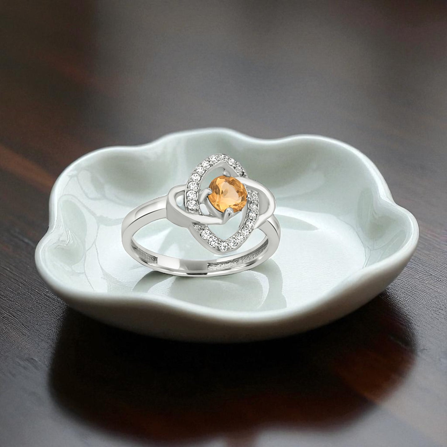 Sterling Silver Yellow Zircon Halo Ring – Elegant Women’s Gemstone Jewelry