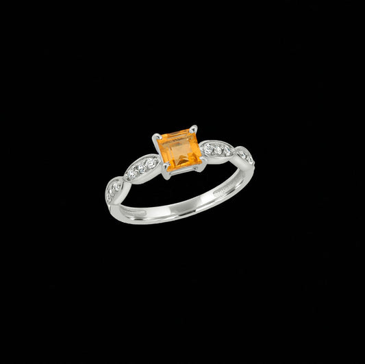 Princess Cut Citrine Zircon Ring – Elegant Sterling Silver Marquise Accent Gemstone Jewelry