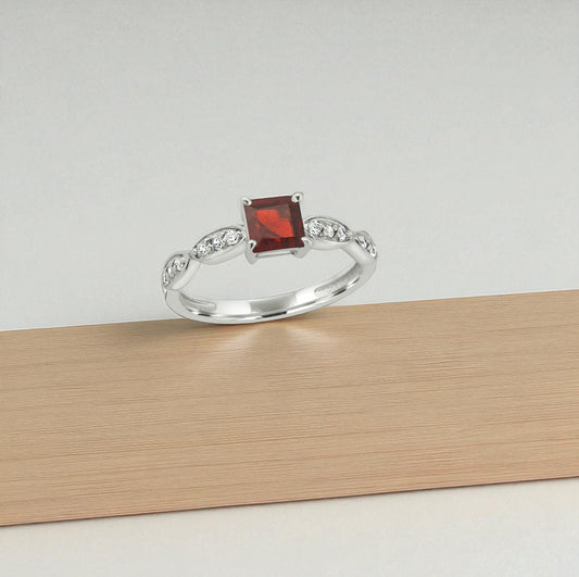 Elegant Princess Cut Garnet and Zircon Sterling Silver Ring – Modern Gemstone Jewelry