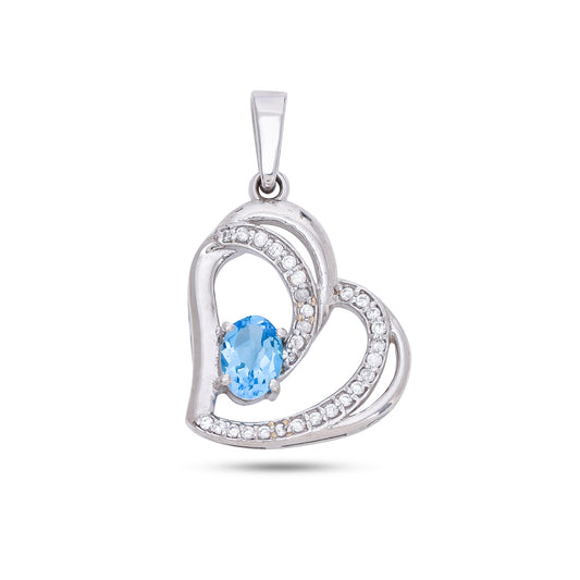 925 Sterling Silver Heart Pendant with Blue Topaz / Citrine & CZ Stones – Elegant Love Necklace for Women
