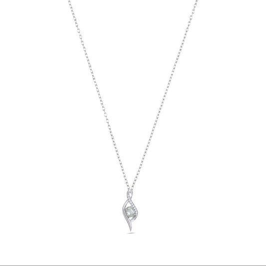 Elegant Twist Design Sterling Silver Pendant with Mint Green Amethyst Gemstone and CZ Accents