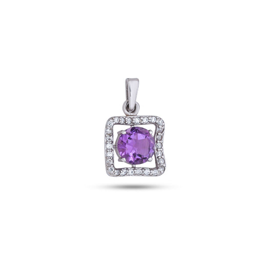 Sterling Silver Square Pendant Necklace in Amethyst – Elegant Halo Design for Women