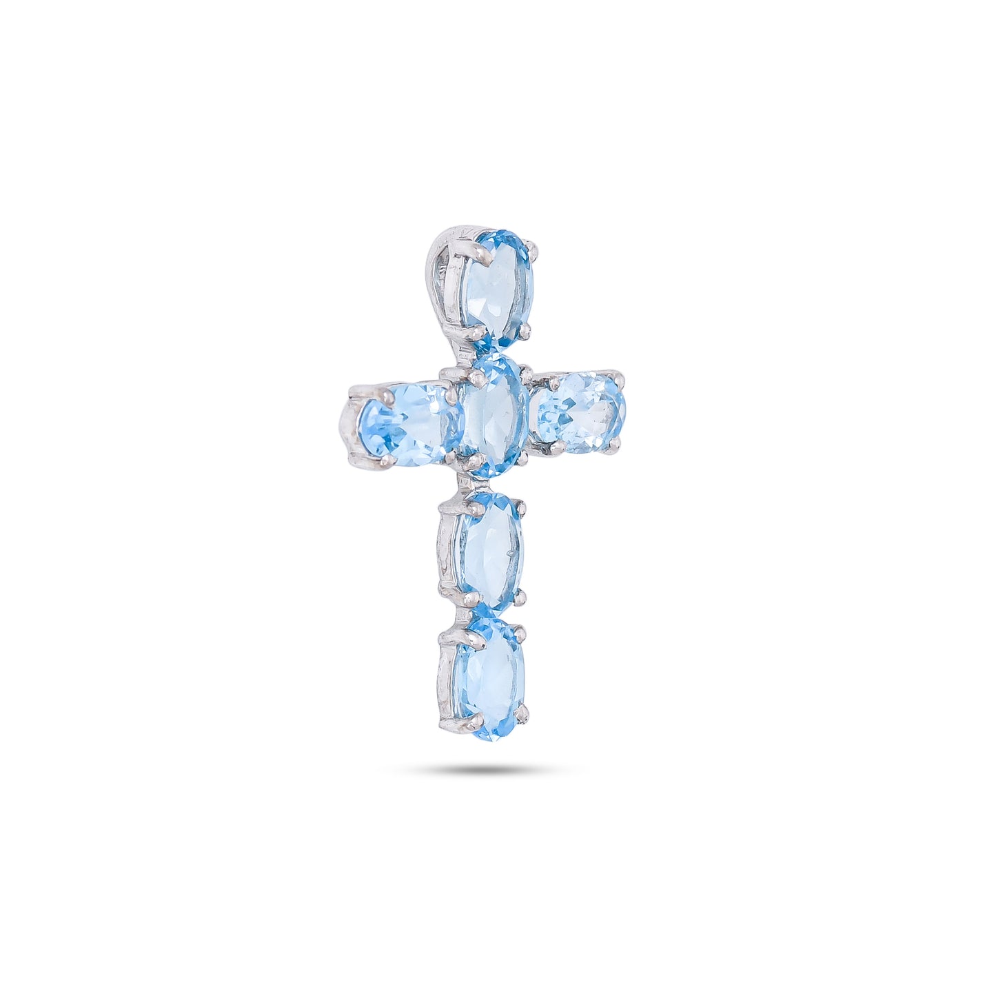 Classic Cross Silver Pendant - Green Onyx / Blue Topaz
