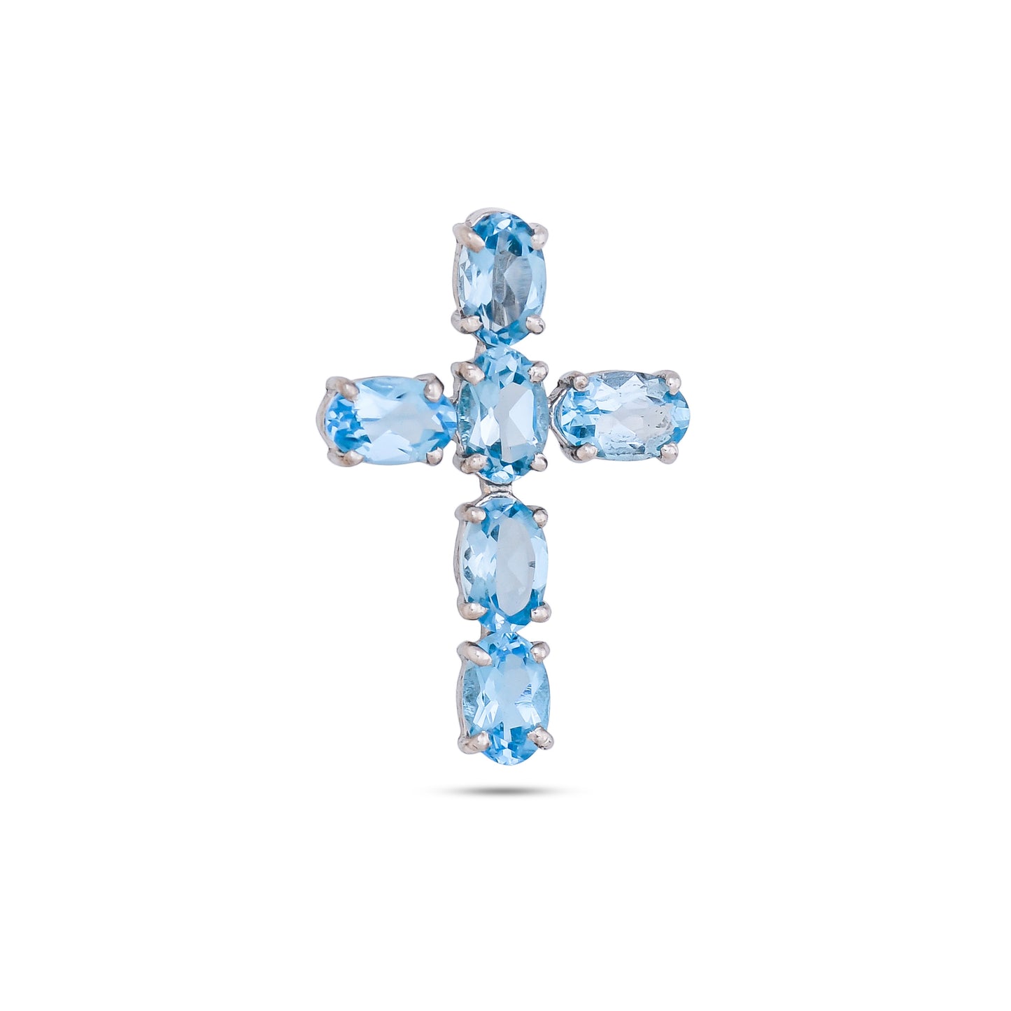 Classic Cross Silver Pendant - Green Onyx / Blue Topaz