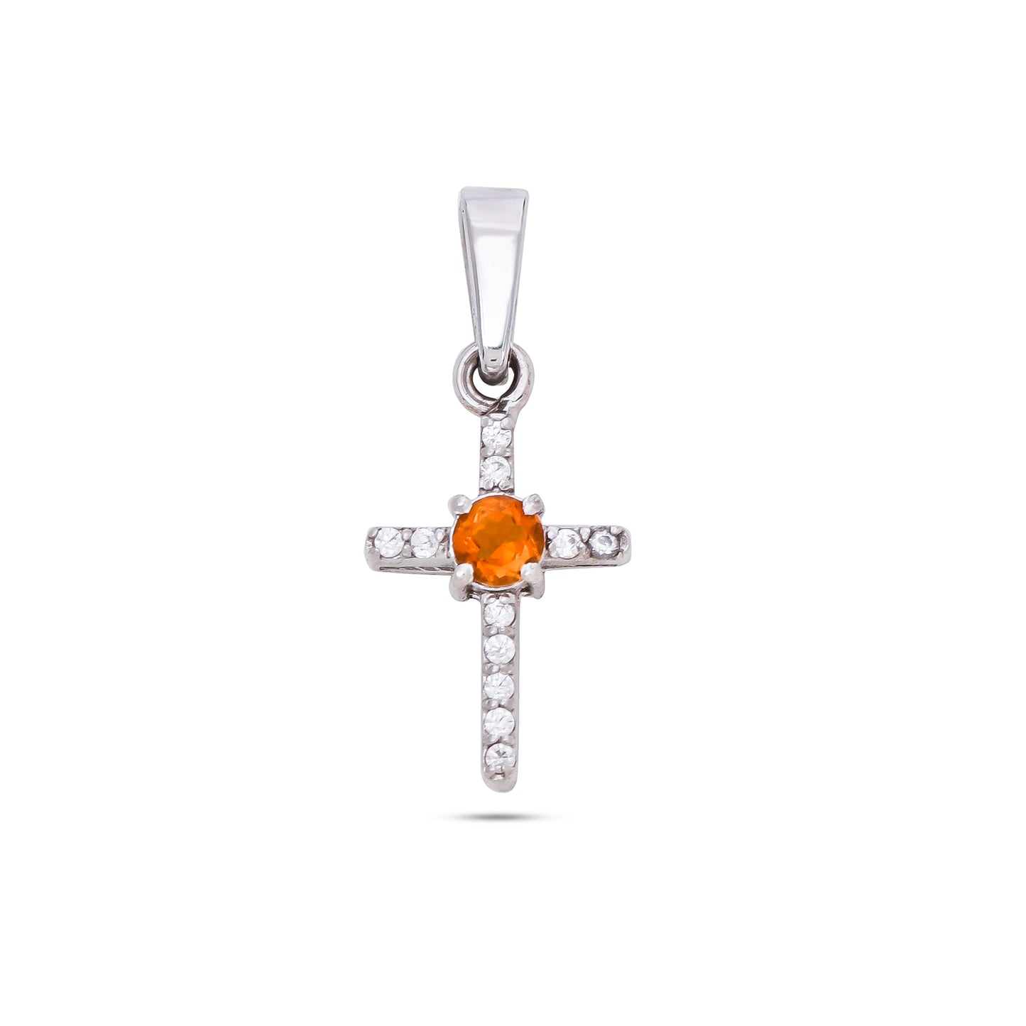 Spiritual Silver Cross Pendant with Sky Blue Topaz / Citrine Gemstones