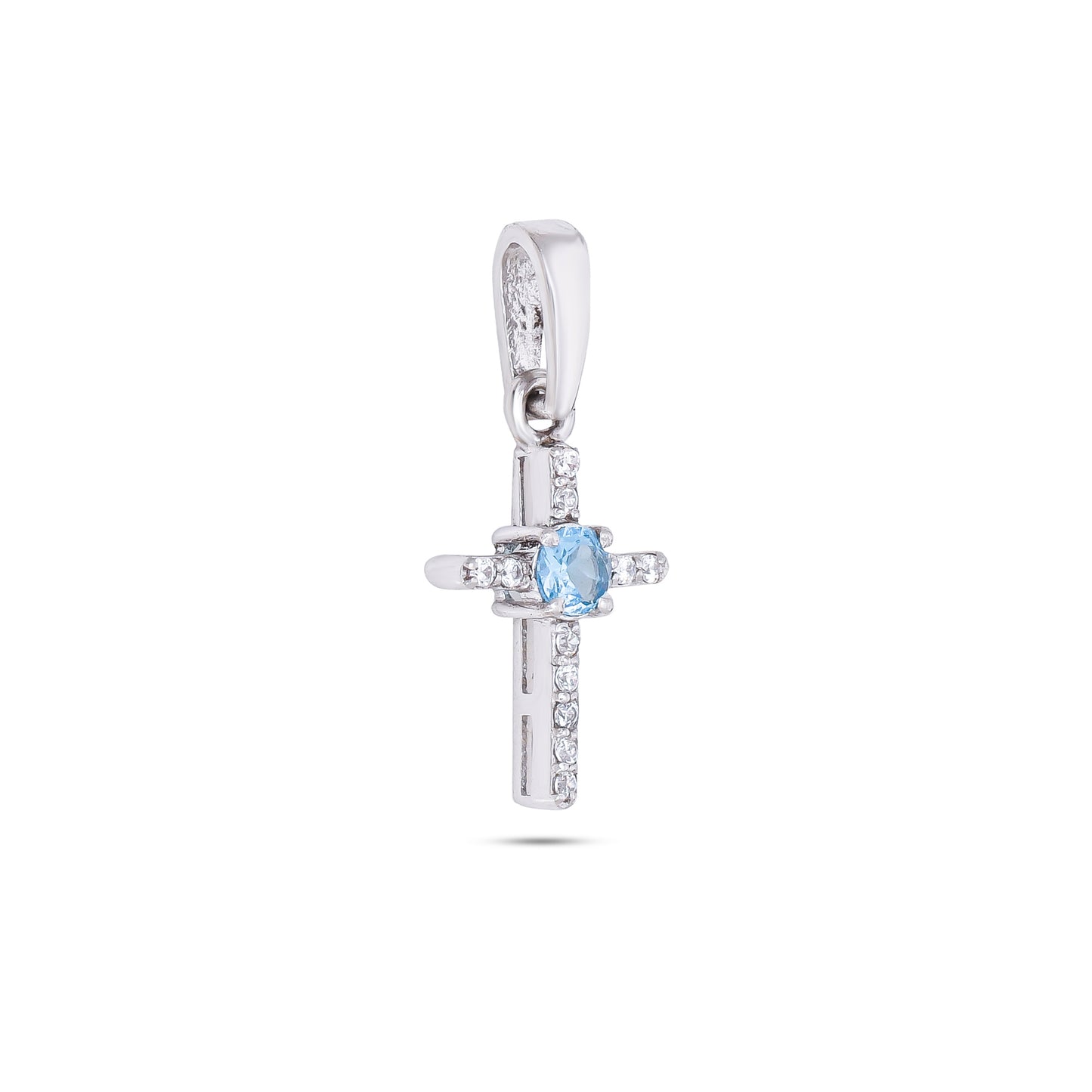 Spiritual Silver Cross Pendant with Sky Blue Topaz / Citrine Gemstones