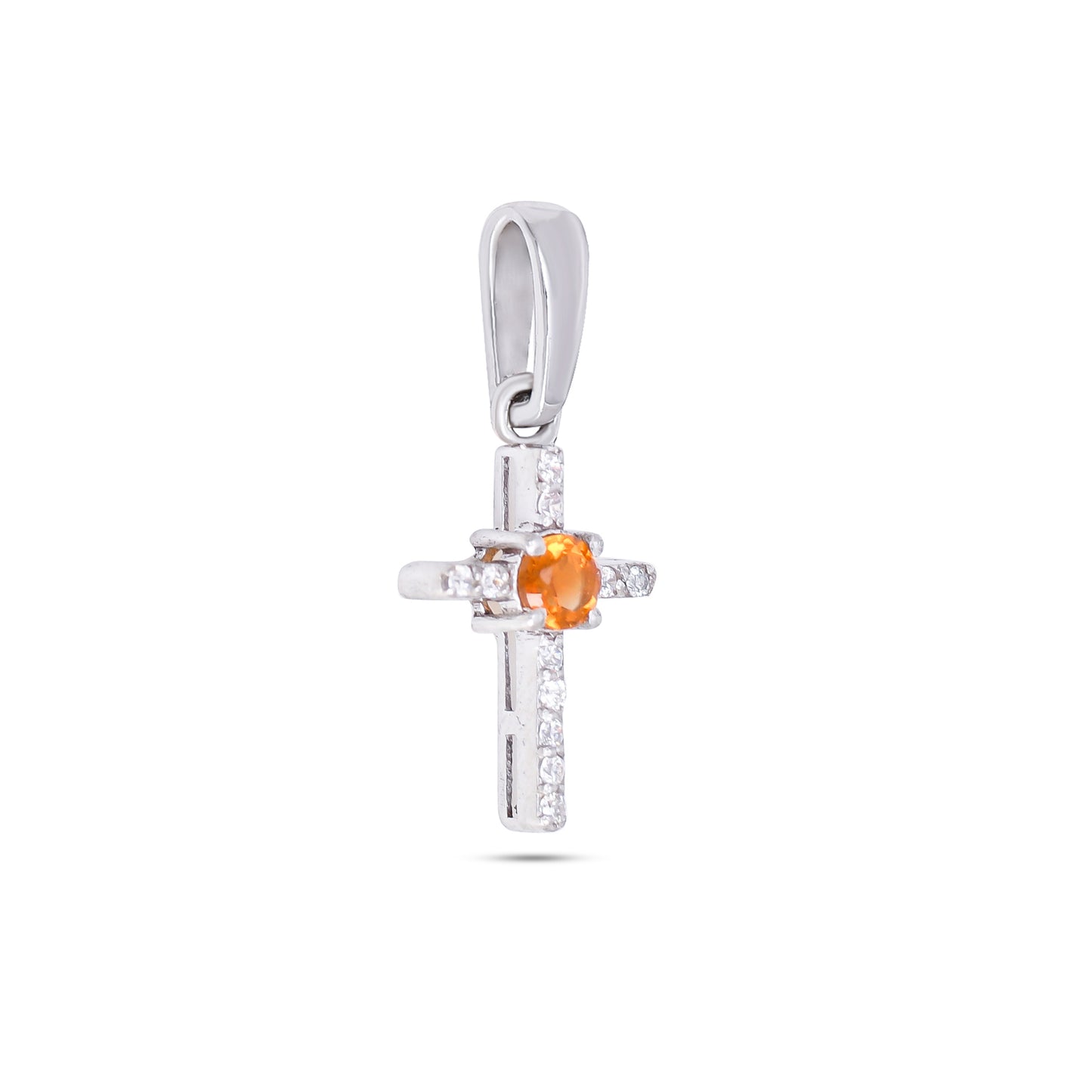 Spiritual Silver Cross Pendant with Sky Blue Topaz / Citrine Gemstones