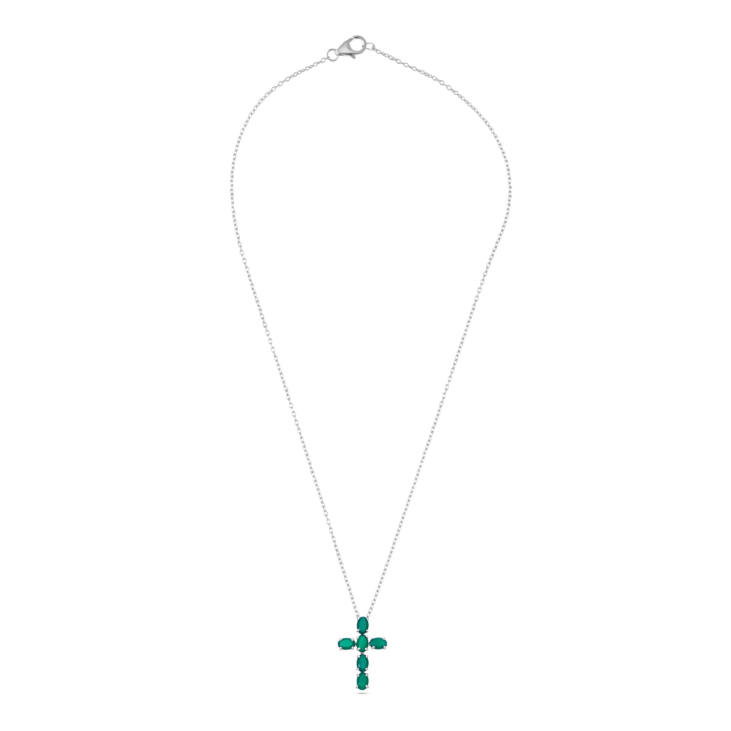 Classic Cross Silver Pendant - Green Onyx / Blue Topaz