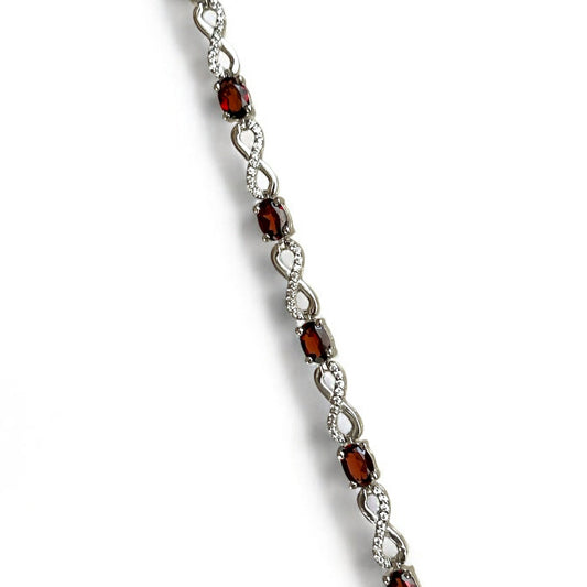 Silver Garnet & Cubic Zirconia Infinity Link Bracelet