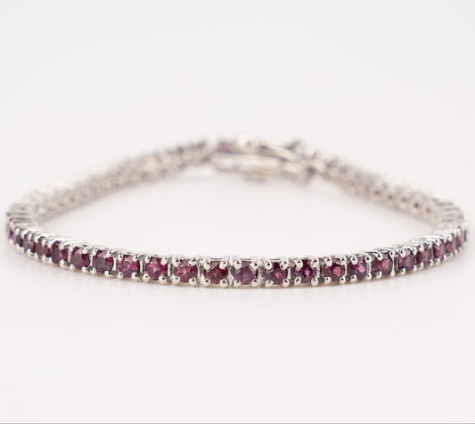 Elegant Rhodolite Garnet Tennis Bracelet in Sterling Silver