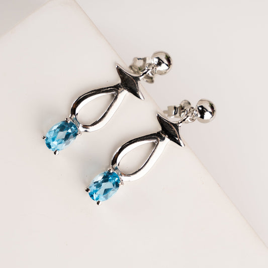 Ocean Spark Blue Topaz Teardrop Silver Earrings