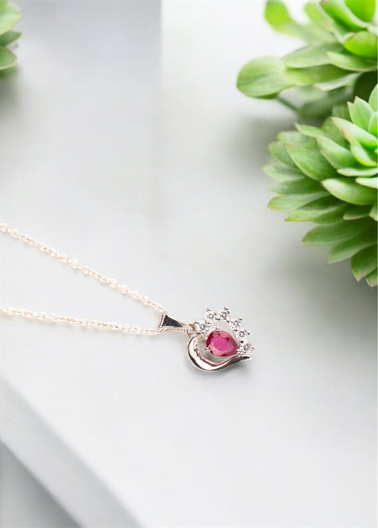 Elegant Heart-Shaped Ruby & Zircon Pendant Necklace