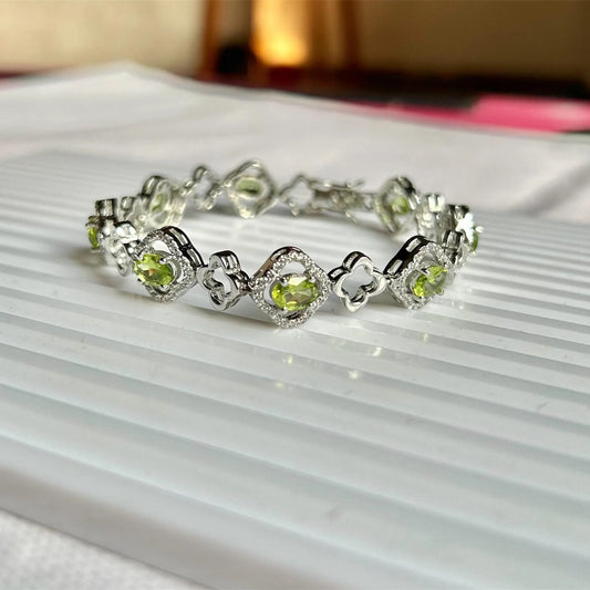Peridot & Cubic Zirconia Floral Link Bracelet