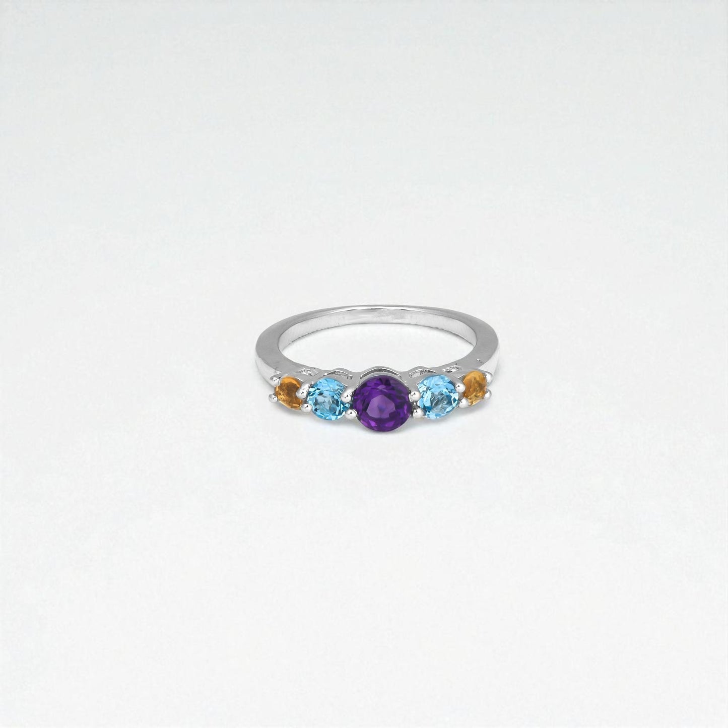 Sterling Silver 5 Birthstone Ring – Personalized Family Gemstone Band, Custom Mother’s Jewelry Gift