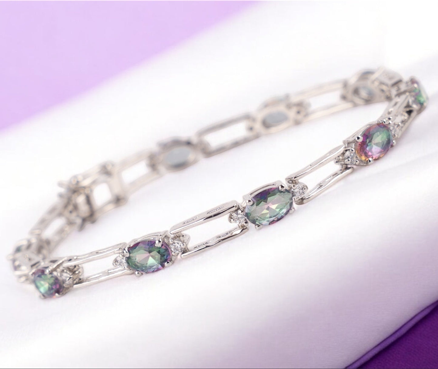 Sterling Silver Mystic Topaz Link Bracelet