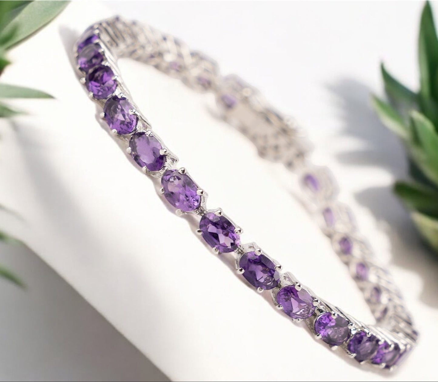 Sterling Silver Oval-Cut Amethyst Tennis Bracelet
