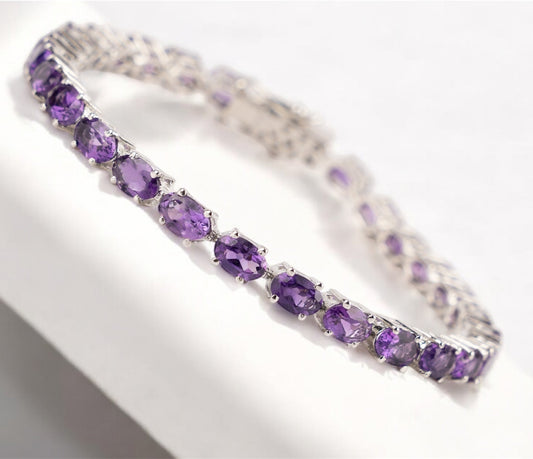 Sterling Silver Oval-Cut Amethyst Tennis Bracelet