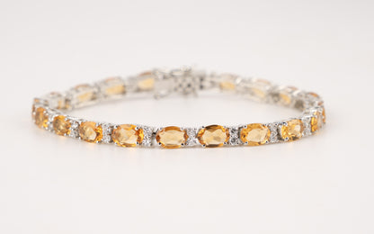 Sterling Silver Oval-Cut Citrine and White Topaz Tennis Bracelet