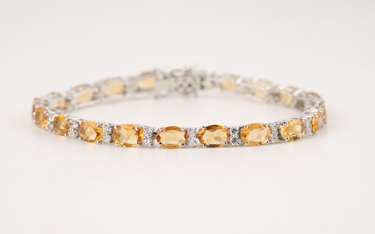 Sterling Silver Oval-Cut Citrine and White Topaz Tennis Bracelet