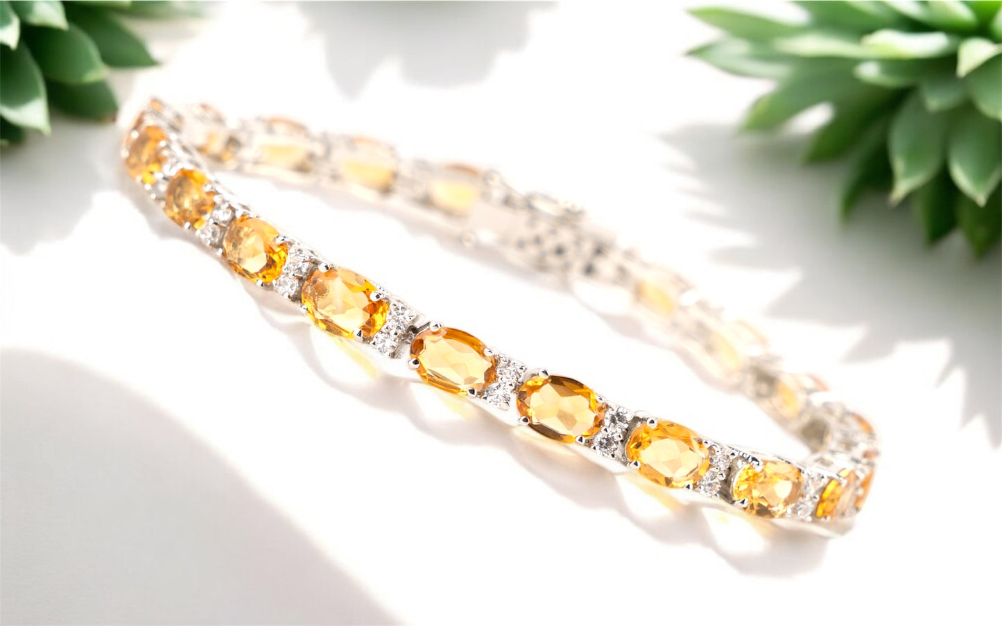 Sterling Silver Oval-Cut Citrine and White Topaz Tennis Bracelet