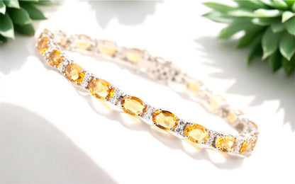 Sterling Silver Oval-Cut Citrine and White Topaz Tennis Bracelet
