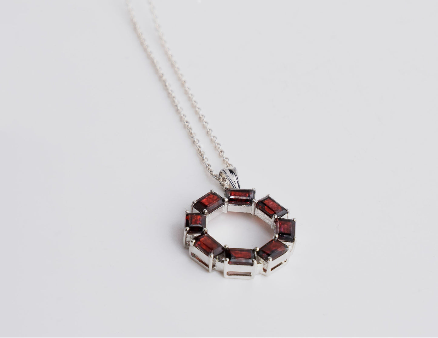 Sterling Silver Garnet / Topaz Circle Pendant Necklace